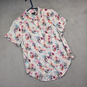 Torrid Skull  Top Womens 00 L White Button Floral‎ Colorful Blouse Grunge